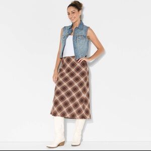 NEW wild fable Brown Plaid Women's Midi Skirt